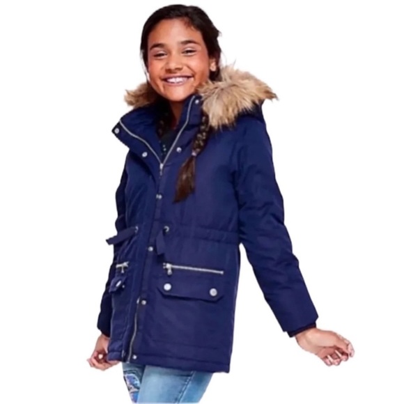 (NWT) Justice Big Girl’s Navy Hooded Parka Jacket, Size: (6/7) - Picture 1 of 16